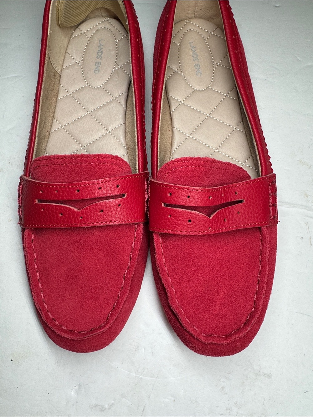 Lands' End Red Quilted-Insole Penny Loafers 11 suede comfort casual slip-on - Picture 6 of 9